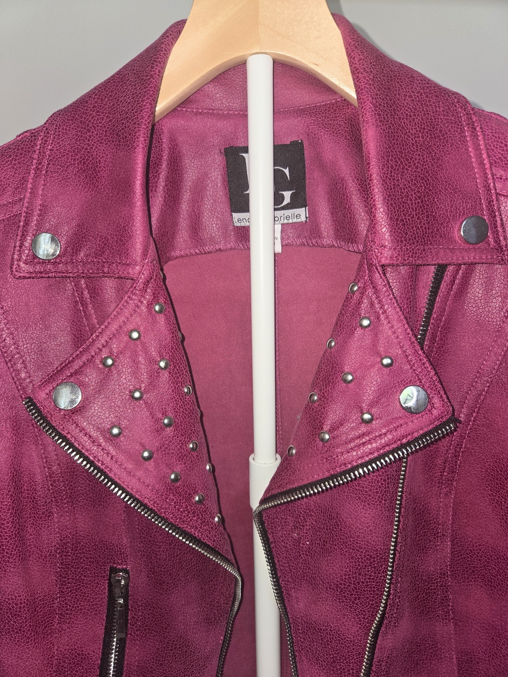 LG Pink Studded Moto Faux Leather Jacket With Zipper Accents- Women's Size 6 - Picture 3 of 15